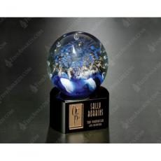 Employee Gifts - Celebration Crystal Sphere Globe on Black Glass Base