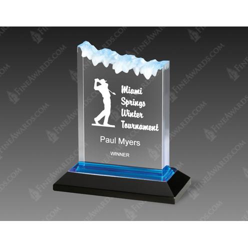 Corporate Awards - Rush Corporate Awards & Plaques - Blue Frosted Acrylic Award on Black Base