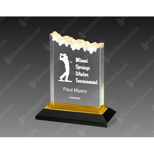 Corporate Awards - Rush Corporate Awards & Plaques - Gold Frosted Acrylic Award on Black Base