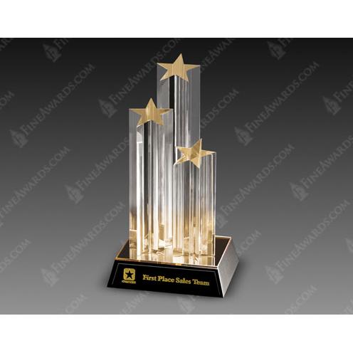 Corporate Awards - Rush Corporate Awards & Plaques - Super Star Optical Crystal Pedestal Award with Gold Stars