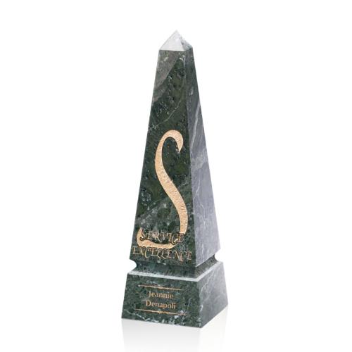 Corporate Awards - Marble, Granite & Stone Awards - Groove Marble Green  Obelisk Stone Award