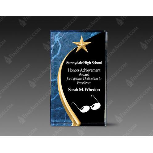 Corporate Awards - Rush Corporate Awards & Plaques - Blue Carved Acrylic Award with Gold Star