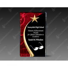 Employee Gifts - Red Carved Acrylic Award with Gold Star
