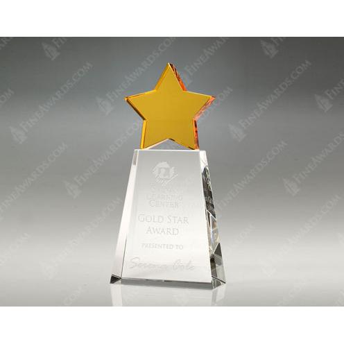 Corporate Awards - Crystal Awards - Star Awards - Crystal Golden Star with Clear Base