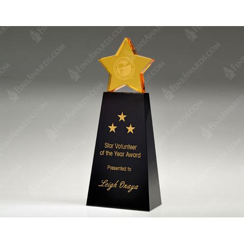 Corporate Awards - Crystal Awards - Star Awards - Crystal Gold Star with Black Base