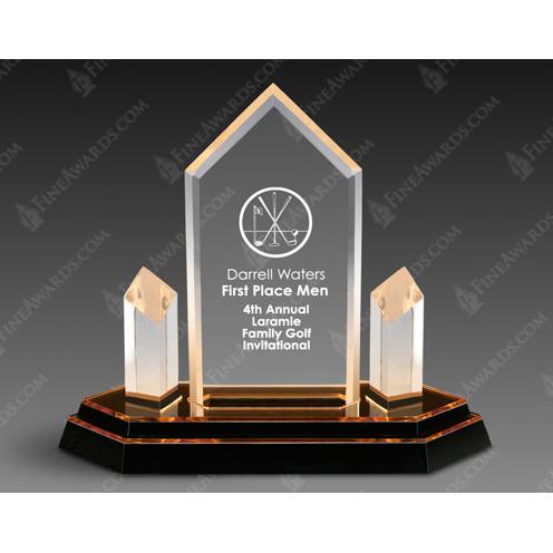 Corporate Awards - Rush Corporate Awards & Plaques - Gold Trident Optical Crystal Award