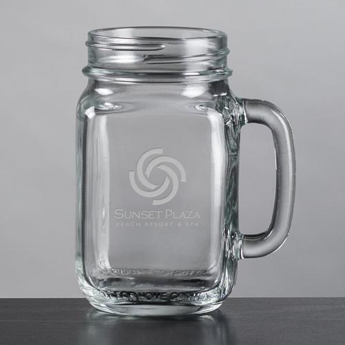 Corporate Recognition Gifts - Etched Barware - Roswell Drinking Jar - Deep Etch 16oz