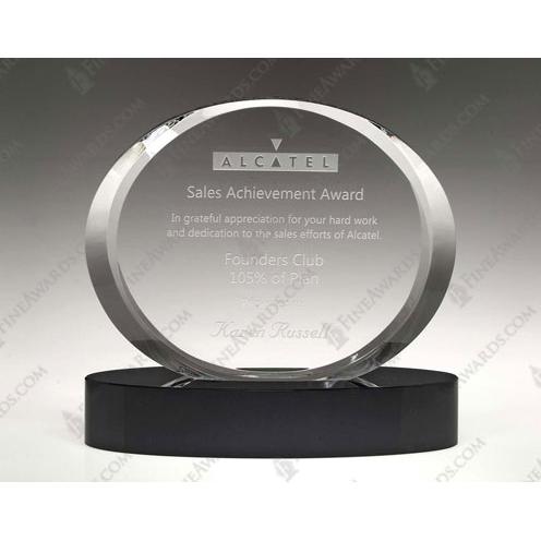 Corporate Awards - Crystal Awards - Clear Crystal Eternity Award on Black Round Base