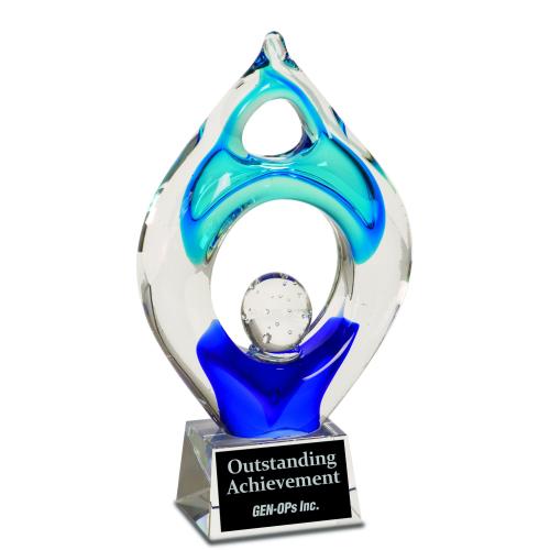 Corporate Awards - Glass Awards - Colored Glass Awards - Winner Clear & Blue Optical Crystal Award