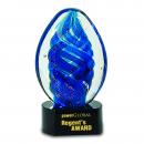 Blue Optical Crystal Oval Swirl Award on Black Base