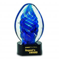 Employee Gifts - Blue Optical Crystal Oval Swirl Award on Black Base