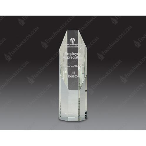 Corporate Awards - Crystal Awards - Obelisk Tower Awards - Clear Optical Crystal Ocatgon Slant Tower Award