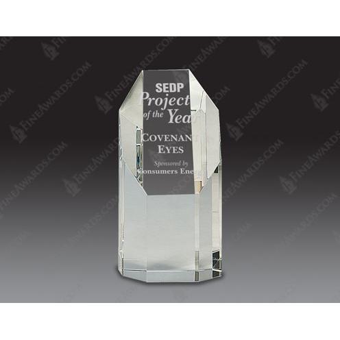 Corporate Awards - Crystal Awards - Obelisk Tower Awards - Clear Optical Crystal Octagon Tower