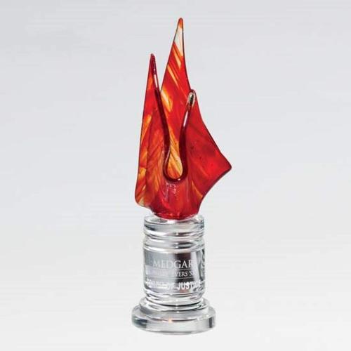 Corporate Awards - Glass Awards - Art Glass Awards - Eternal Orange/Optical Flame Glass Award