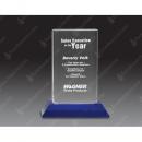 Optical Crystal Cylinder Award on Blue Pedestal