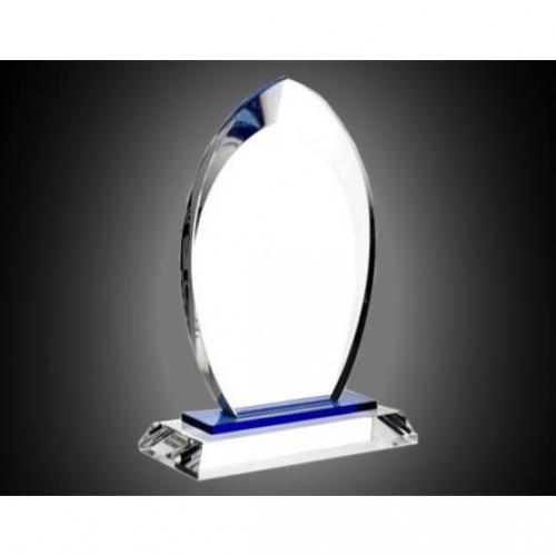 Corporate Awards - Crystal Awards - Flame Awards - Blue Crystal Flare Award on Clear Glass Base