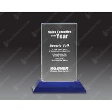 Employee Gifts - Optical Crystal Cylinder Award on Blue Pedestal