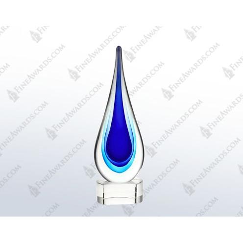 Corporate Awards - Glass Awards - Colored Glass Awards - Blue Teadrop Art Glass Award