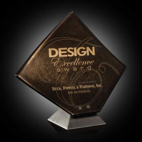 Corporate Awards - Glass Awards - Colored Glass Awards - Solitare Metallic Diamond Art Glass Award