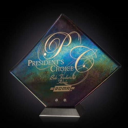 Corporate Awards - Glass Awards - Art Glass Awards - Solitare Metallic Diamond Glass Award