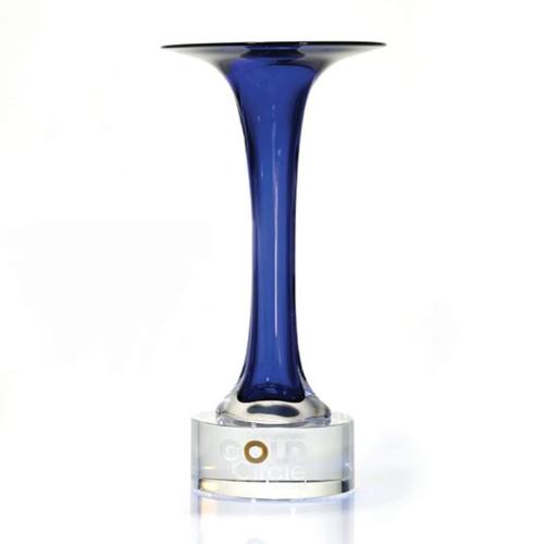 Corporate Awards - Glass Awards - Art Glass Awards - Indigo Trumpet Cups & Bowls Glass Award