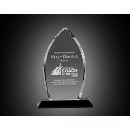 Corporate Awards - Crystal Awards - Flame Awards - Clear Optical Crystal Oval Award on Black Pedestal Base