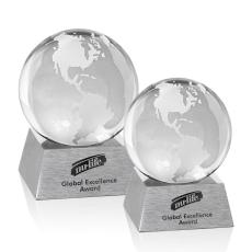 Employee Gifts - Globe Spheres on Aluminum Base Crystal Award