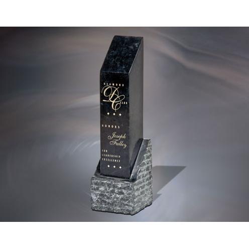 Corporate Awards - Marble & Granite Corporate Awards - Black Square Column Ebony Stone Tower Award on Rugged Base