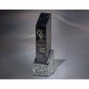 Black Square Column Ebony Stone Tower Award on Rugged Base