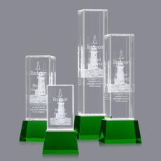 Employee Gifts - Robson 3D Green on Base Obelisk Crystal Award