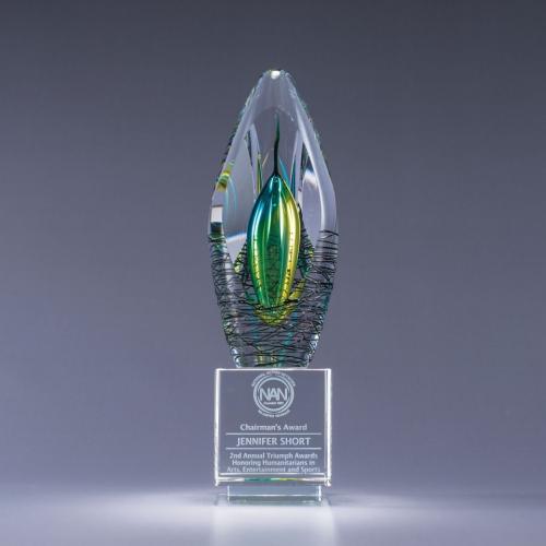 Corporate Awards - Glass Awards - Colored Glass Awards - Elation Art Glass Award on Optical Crystal Base