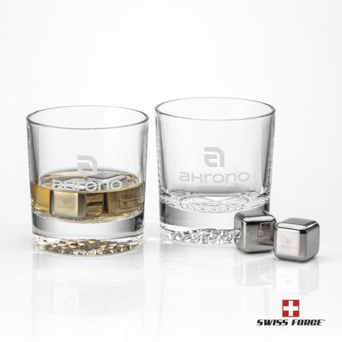 Corporate Recognition Gifts - Etched Barware - Swiss Force® S/S Ice Cubes & 2 Buxton OTR