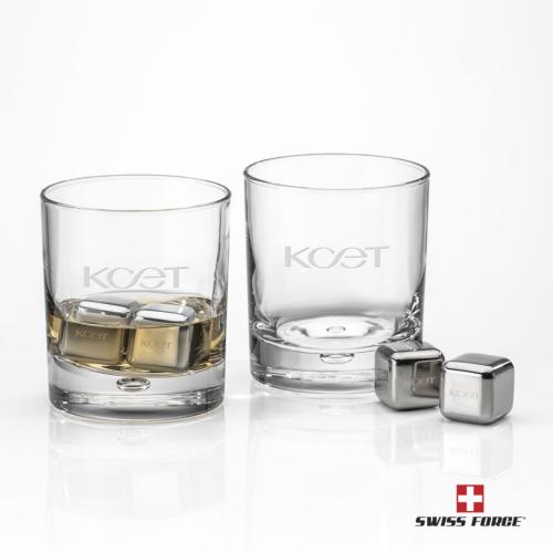 Corporate Recognition Gifts - Etched Barware - Swiss Force® S/S Ice Cubes & 2 Donata OTR