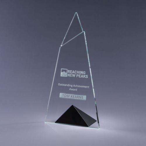 Corporate Awards - Crystal Awards - Colored Crystal - Skyward Clear Optical Crystal Plaque with Black Triangle Base