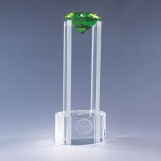 Employee Gifts - Sky Diamond Clear Optical Crystal Tower Award with Green Diamod