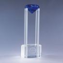 Sky Diamond Clear Optical Crystal Tower Award with Blue Diamond
