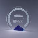 Cyrk Clear Optical Crystal Circle Award on Blue Pyramid Base