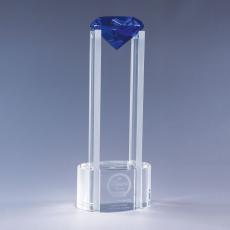 Employee Gifts - Sky Diamond Clear Optical Crystal Tower Award with Blue Diamond