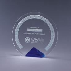 Employee Gifts - Cyrk Clear Optical Crystal Circle Award on Blue Pyramid Base