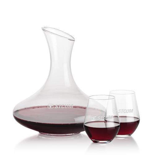 Corporate Recognition Gifts - Etched Barware - Innisfil Carafe & Reina Stemless Wine