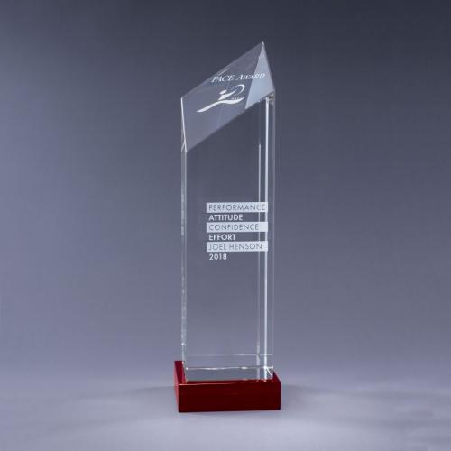 Corporate Awards - Crystal Awards - Diamond Awards - Encore Optical Crystal Diamond Tower with Red Base