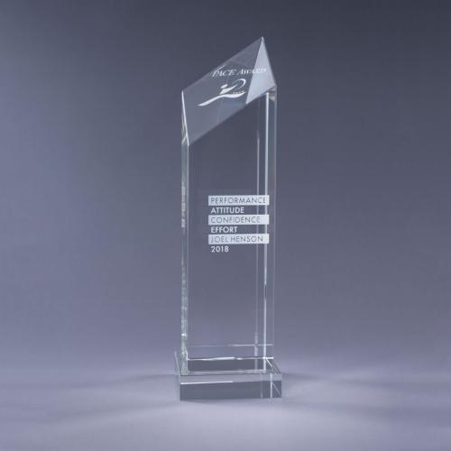 Corporate Awards - Crystal Awards - Diamond Awards - Encore Optical Crystal Diamond Tower with clear Base