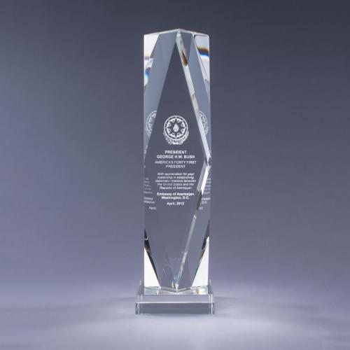Corporate Awards - Crystal Awards - Obelisk Tower Awards - Optical Crystal Obelisk Prizma Award on Clear Base