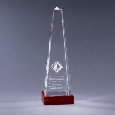 Employee Gifts - Clear Optical Crystal Obelisk Award on a Red Base