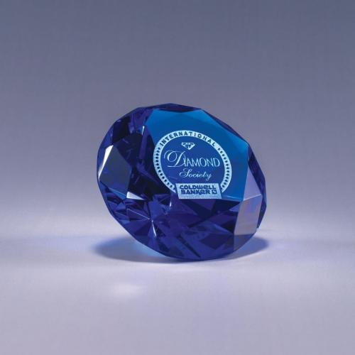 Corporate Awards - Crystal Awards - Diamond Awards - Blue Optical Crystal Diamond Desk Award