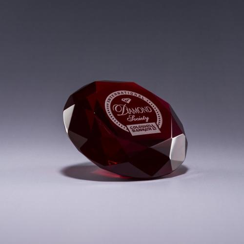 Corporate Awards - Crystal Awards - Diamond Awards - Red Optical Crystal Diamond Desk Award