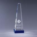 Optical Crystal Obelisk Award on Blue Base