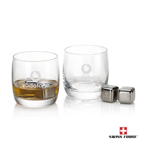 Corporate Recognition Gifts - Etched Barware - Swiss Force® S/S Ice Cubes & 2 Sandown OTR