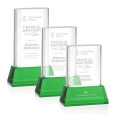 Employee Gifts - Merit Green on Base Rectangle Crystal Award