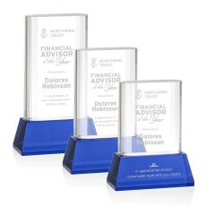 Employee Gifts - Merit Blue on Base Rectangle Crystal Award